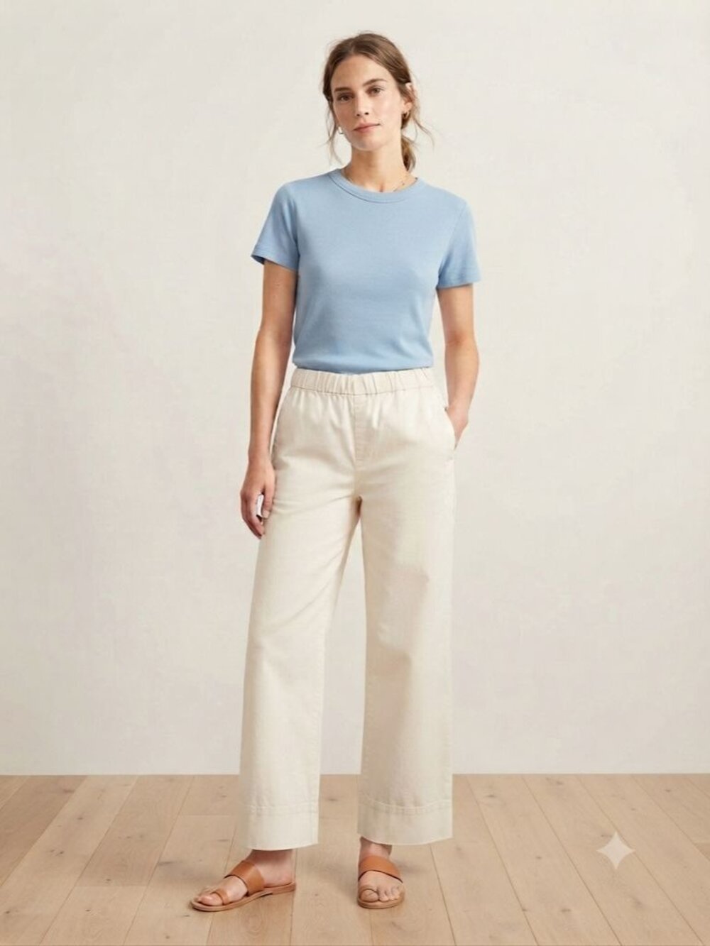 Everlane The Easy Pant Women’s Cotton Wide-Leg Elastic Waist Size Large Beige